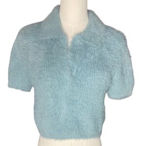 House of Harlow 1960 
Crop V-Neck Soft Blue Sweater
S